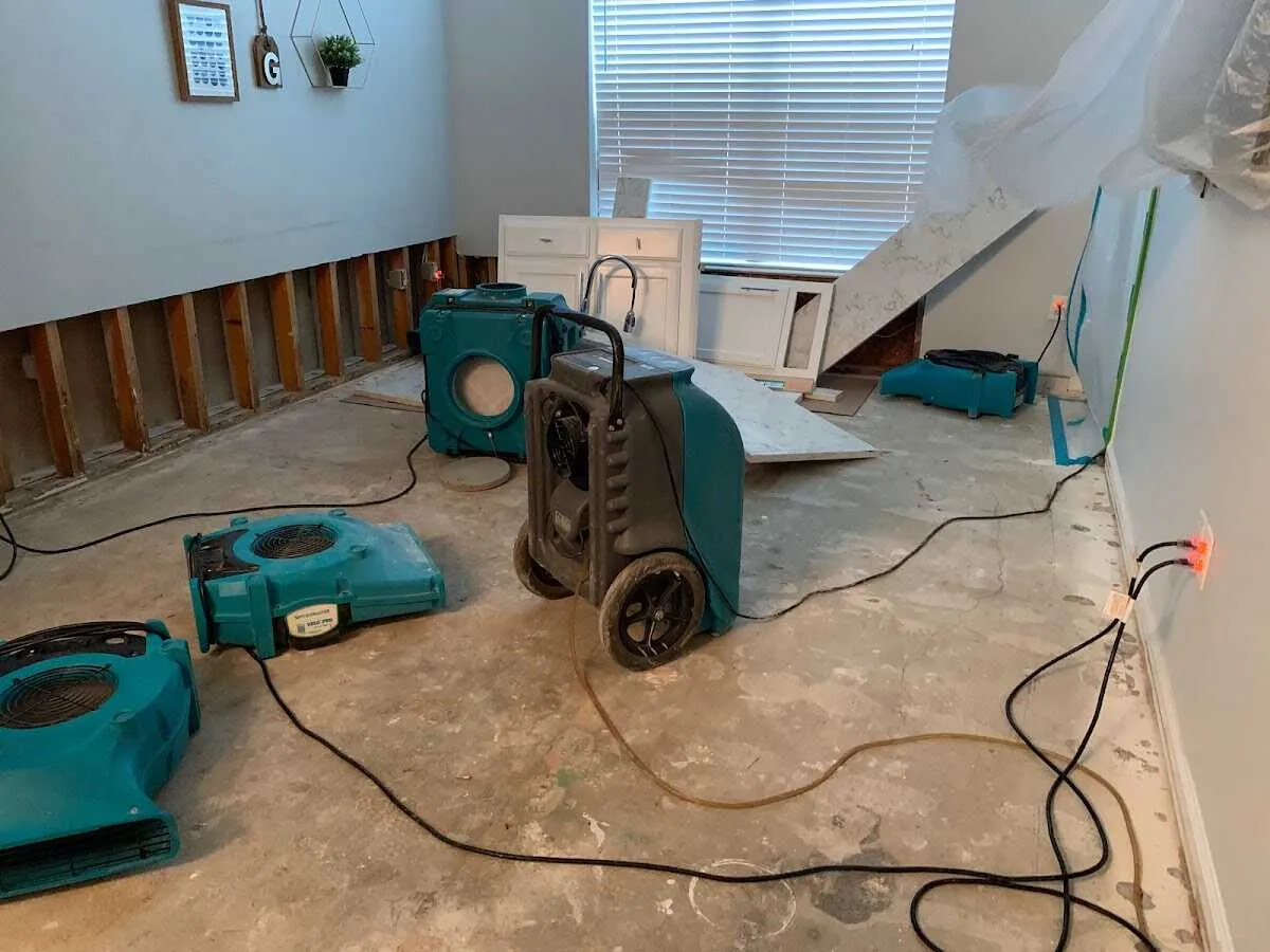 Dehumidifier in flood-cut room for Water Damage Restoration in Chicago Heights